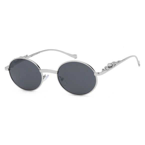Oval Sunglasses Silver Frame Black Lens UV400‎ Protection Men's Trendy Classic - Picture 1 of 1